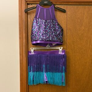 Revolution Purple Sequin Top and Teal Fringe Skirt Costume